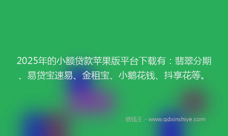 2025年的小额贷款苹果版平台下载有：翡翠分期、易贷宝速易、金租宝、小鹅花钱、抖享花等。