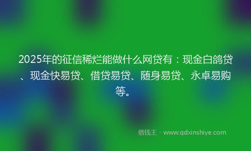 2025年的征信稀烂能做什么网贷有：现金白鸽贷、现金快易贷、借贷易贷、随身易贷、永卓易购等。