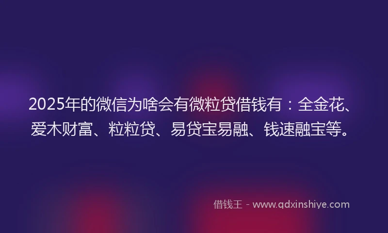 2025年的微信为啥会有微粒贷借钱有：全金花、爱木财富、粒粒贷、易贷宝易融、钱速融宝等。