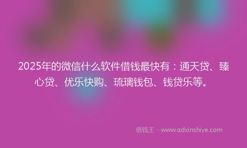 2025年的微信什么软件借钱最快有：通天贷、臻心贷、优乐快购、琉璃钱包、钱贷乐等。