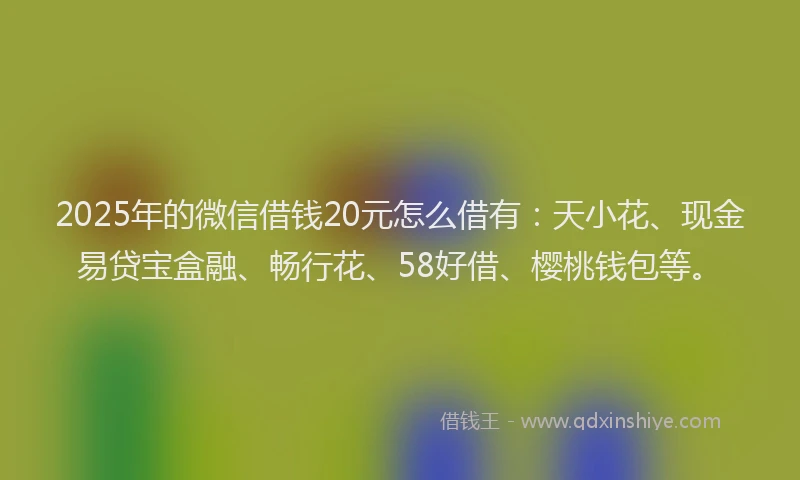 2025年的微信借钱20元怎么借有：天小花、现金易贷宝盒融、畅行花、58好借、樱桃钱包等。