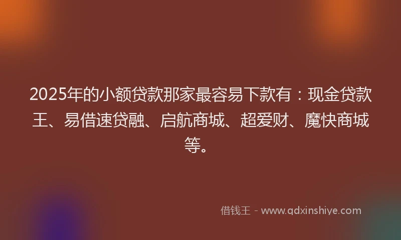 2025年的小额贷款那家最容易下款有：现金贷款王、易借速贷融、启航商城、超爱财、魔快商城等。