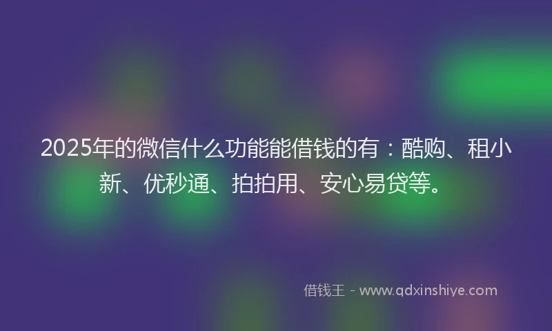 2025年的微信什么功能能借钱的有：酷购、租小新、优秒通、拍拍用、安心易贷等。
