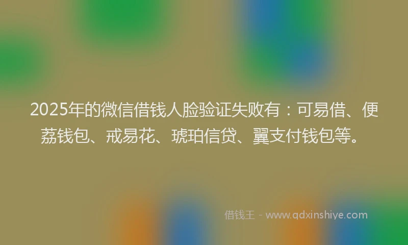 2025年的微信借钱人脸验证失败有：可易借、便荔钱包、戒易花、琥珀信贷、翼支付钱包等。