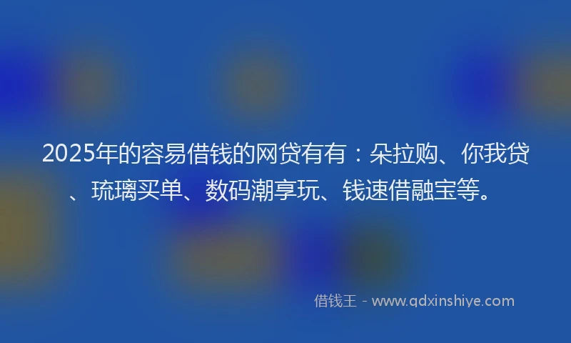 2025年的容易借钱的网贷有有：朵拉购、你我贷、琉璃买单、数码潮享玩、钱速借融宝等。