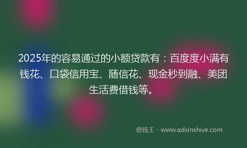 2025年的容易通过的小额贷款有：百度度小满有钱花、口袋信用宝、随信花、现金秒到融、美团生活费借钱等。