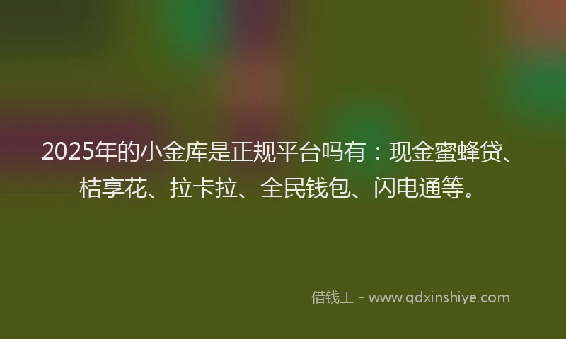 2025年的小金库是正规平台吗有：现金蜜蜂贷、桔享花、拉卡拉、全民钱包、闪电通等。