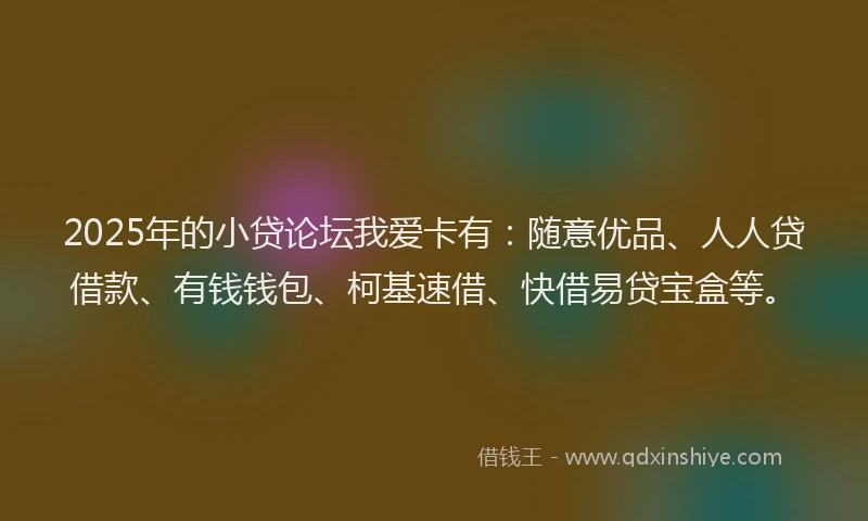 2025年的小贷论坛我爱卡有：随意优品、人人贷借款、有钱钱包、柯基速借、快借易贷宝盒等。