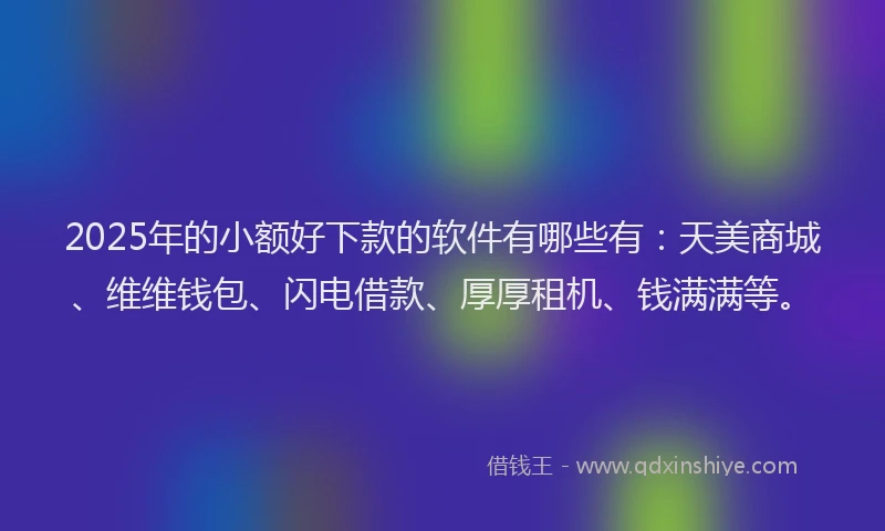2025年的小额好下款的软件有哪些有：天美商城、维维钱包、闪电借款、厚厚租机、钱满满等。