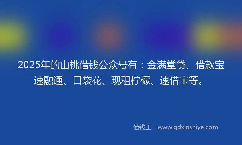 2025年的山桃借钱公众号有：金满堂贷、借款宝速融通、口袋花、现租柠檬、速借宝等。