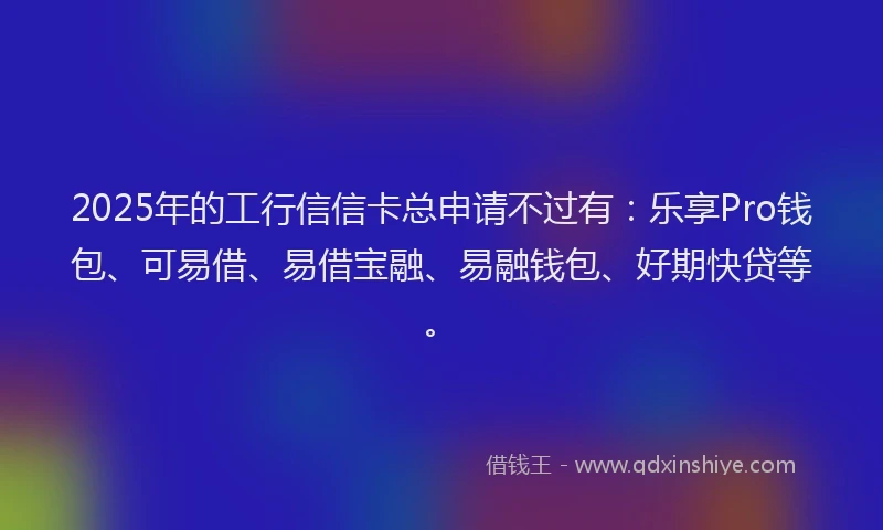 2025年的工行信信卡总申请不过有：乐享Pro钱包、可易借、易借宝融、易融钱包、好期快贷等。