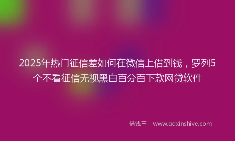 2025年热门征信差如何在微信上借到钱，罗列5个不看征信无视黑白百分百下款网贷软件