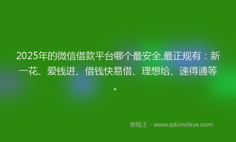 2025年的微信借款平台哪个最安全,最正规有：新一花、爱钱进、借钱快易借、理想给、速得通等。