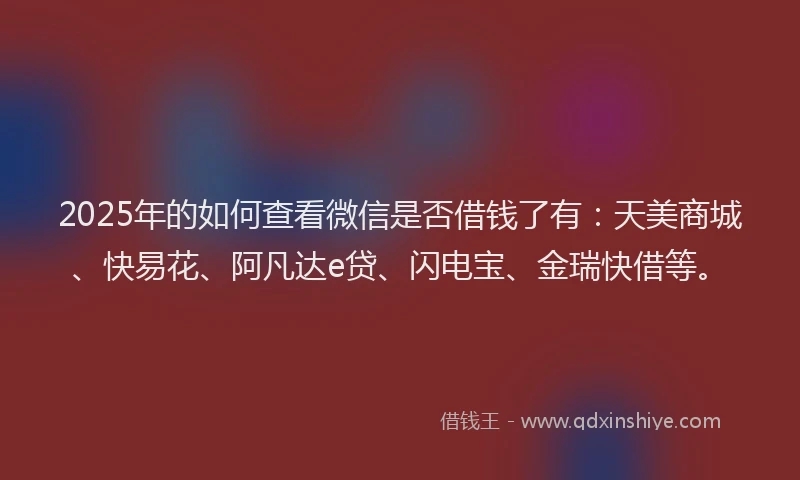2025年的如何查看微信是否借钱了有：天美商城、快易花、阿凡达e贷、闪电宝、金瑞快借等。