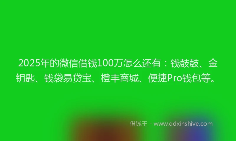 2025年的微信借钱100万怎么还有：钱鼓鼓、金钥匙、钱袋易贷宝、橙丰商城、便捷Pro钱包等。