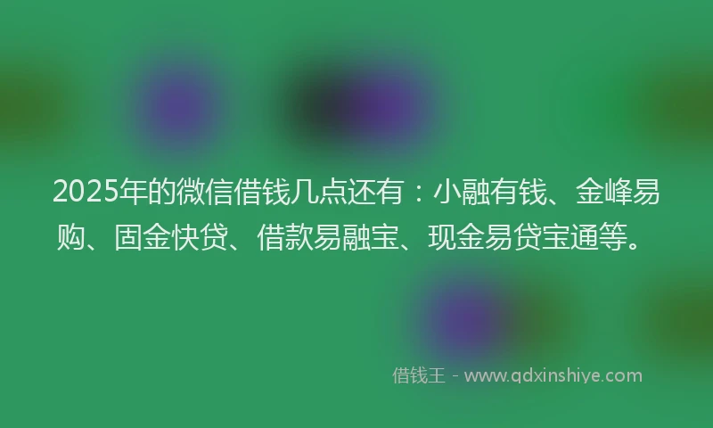 2025年的微信借钱几点还有：小融有钱、金峰易购、固金快贷、借款易融宝、现金易贷宝通等。