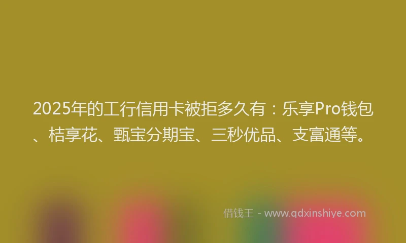 2025年的工行信用卡被拒多久有：乐享Pro钱包、桔享花、甄宝分期宝、三秒优品、支富通等。