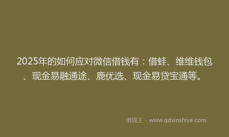 2025年的如何应对微信借钱有：借蛙、维维钱包、现金易融通途、鹿优选、现金易贷宝通等。