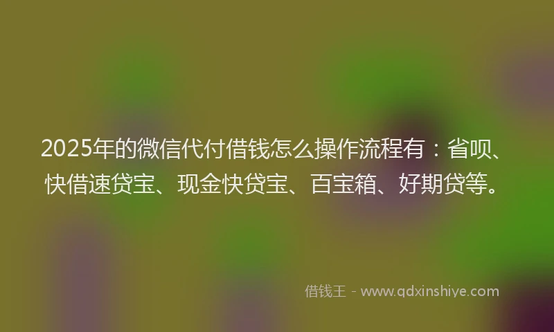 2025年的微信代付借钱怎么操作流程有：省呗、快借速贷宝、现金快贷宝、百宝箱、好期贷等。