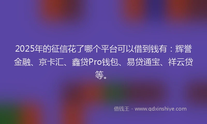2025年的征信花了哪个平台可以借到钱有：辉誉金融、京卡汇、鑫贷Pro钱包、易贷通宝、祥云贷等。