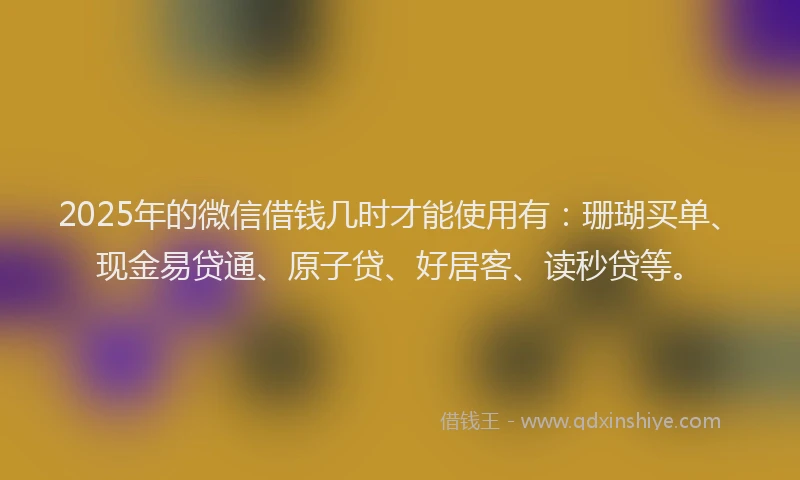 2025年的微信借钱几时才能使用有：珊瑚买单、现金易贷通、原子贷、好居客、读秒贷等。