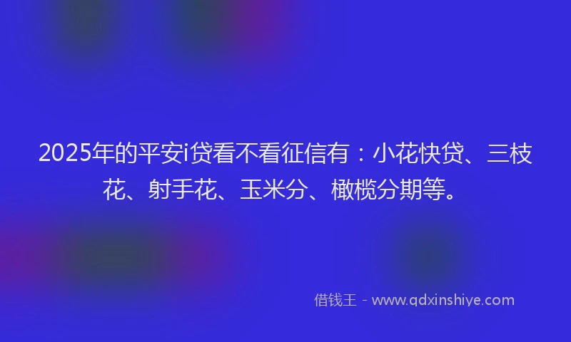2025年的平安i贷看不看征信有：小花快贷、三枝花、射手花、玉米分、橄榄分期等。