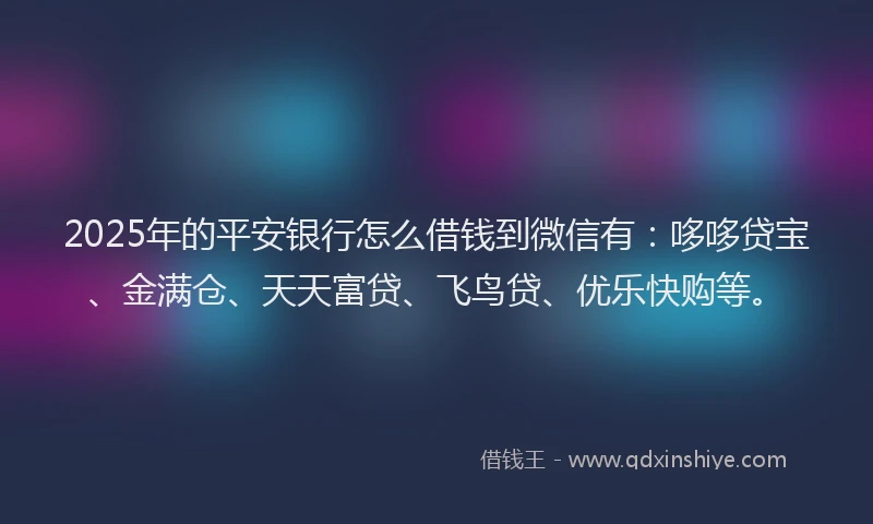 2025年的平安银行怎么借钱到微信有：哆哆贷宝、金满仓、天天富贷、飞鸟贷、优乐快购等。
