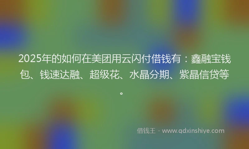 2025年的如何在美团用云闪付借钱有：鑫融宝钱包、钱速达融、超级花、水晶分期、紫晶信贷等。