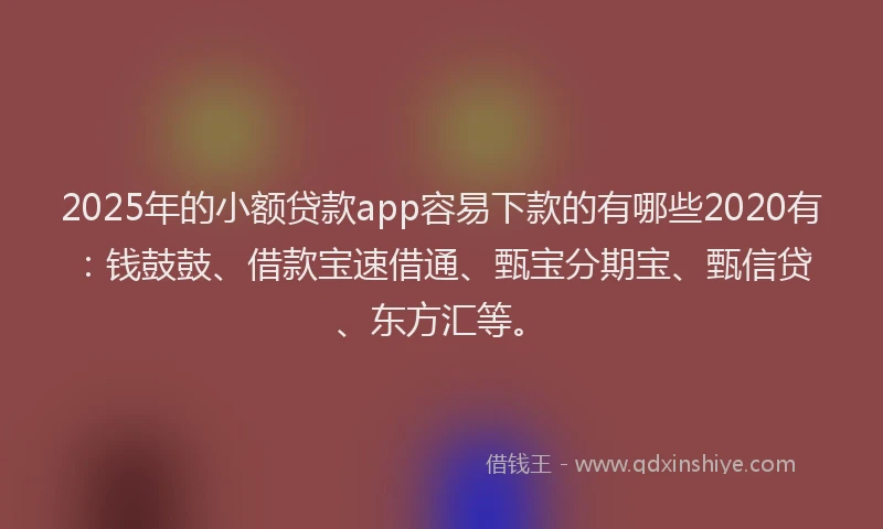 2025年的小额贷款app容易下款的有哪些2020有：钱鼓鼓、借款宝速借通、甄宝分期宝、甄信贷、东方汇等。