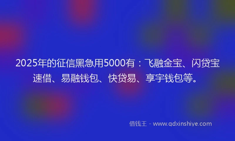 2025年的征信黑急用5000有：飞融金宝、闪贷宝速借、易融钱包、快贷易、享宇钱包等。