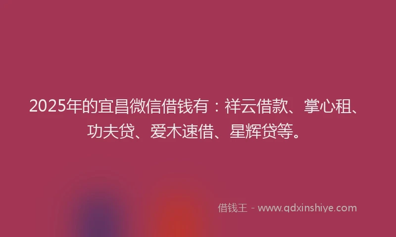2025年的宜昌微信借钱有：祥云借款、掌心租、功夫贷、爱木速借、星辉贷等。