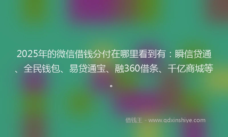 2025年的微信借钱分付在哪里看到有：瞬信贷通、全民钱包、易贷通宝、融360借条、千亿商城等。