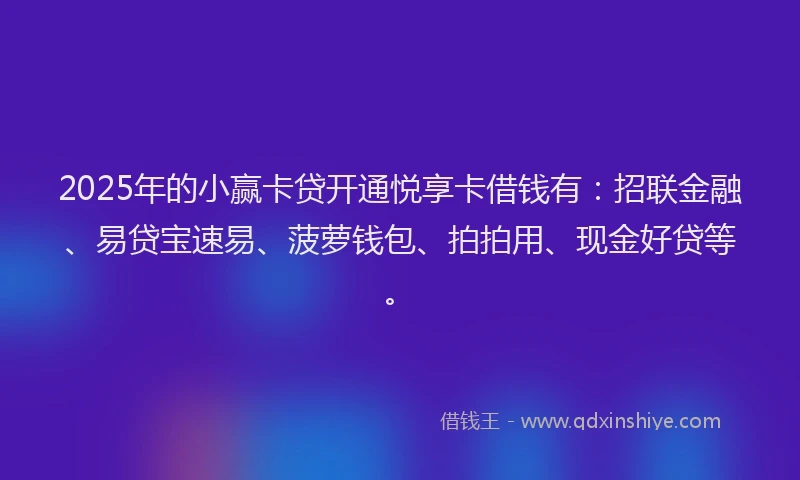 2025年的小赢卡贷开通悦享卡借钱有：招联金融、易贷宝速易、菠萝钱包、拍拍用、现金好贷等。