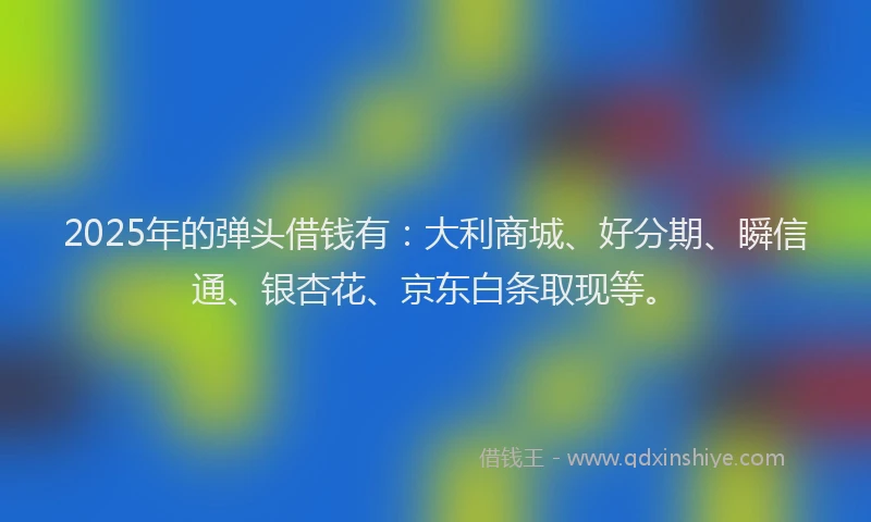 2025年的弹头借钱有：大利商城、好分期、瞬信通、银杏花、京东白条取现等。
