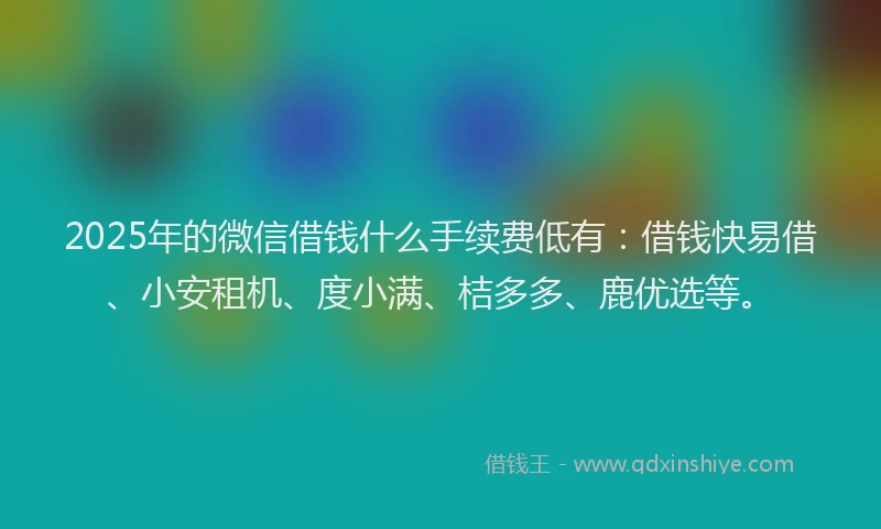 2025年的微信借钱什么手续费低有：借钱快易借、小安租机、度小满、桔多多、鹿优选等。