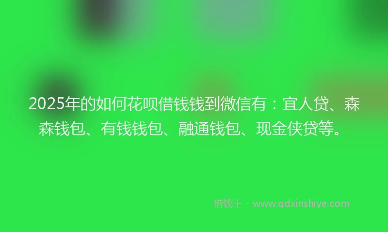2025年的如何花呗借钱钱到微信有：宜人贷、森森钱包、有钱钱包、融通钱包、现金侠贷等。