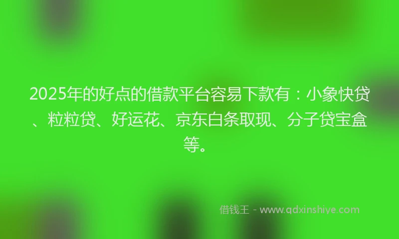 2025年的好点的借款平台容易下款有：小象快贷、粒粒贷、好运花、京东白条取现、分子贷宝盒等。