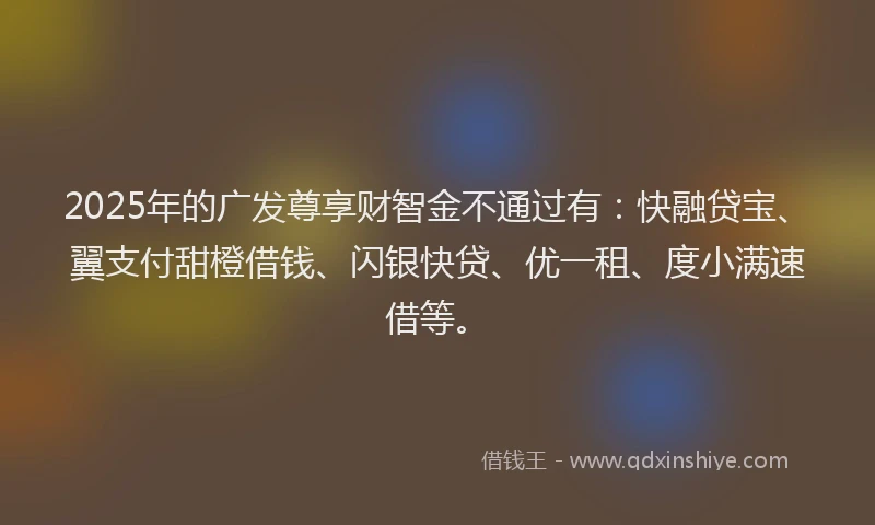 2025年的广发尊享财智金不通过有：快融贷宝、翼支付甜橙借钱、闪银快贷、优一租、度小满速借等。