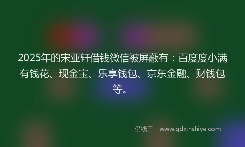 2025年的宋亚轩借钱微信被屏蔽有:百度度小满有钱花、现金宝、乐享钱包、京东金融、财钱包等。