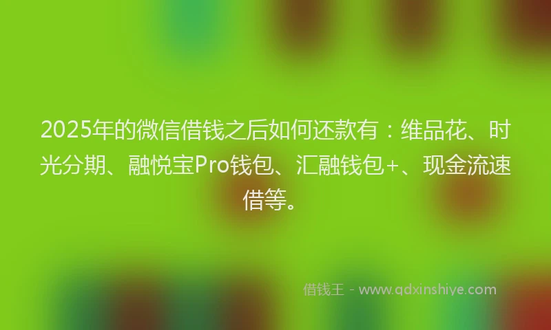 2025年的微信借钱之后如何还款有：维品花、时光分期、融悦宝Pro钱包、汇融钱包+、现金流速借等。