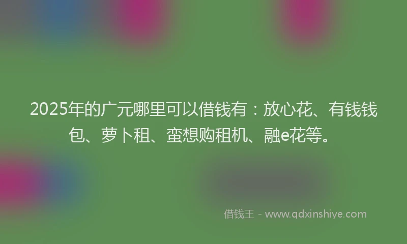 2025年的广元哪里可以借钱有：放心花、有钱钱包、萝卜租、蛮想购租机、融e花等。