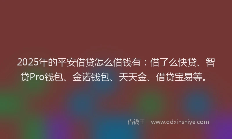2025年的平安借贷怎么借钱有：借了么快贷、智贷Pro钱包、金诺钱包、天天金、借贷宝易等。