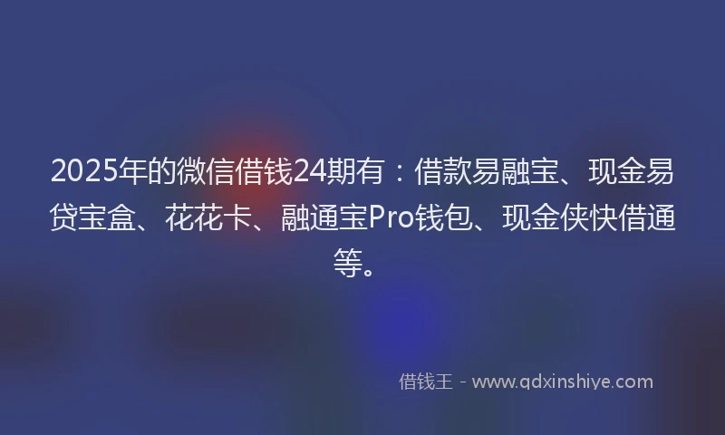 2025年的微信借钱24期有：借款易融宝、现金易贷宝盒、花花卡、融通宝Pro钱包、现金侠快借通等。