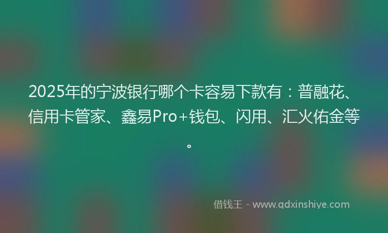 2025年的宁波银行哪个卡容易下款有：普融花、信用卡管家、鑫易Pro+钱包、闪用、汇火佑金等。