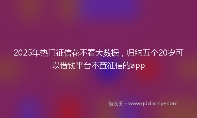 2025年热门征信花不看大数据，归纳五个20岁可以借钱平台不查征信的app