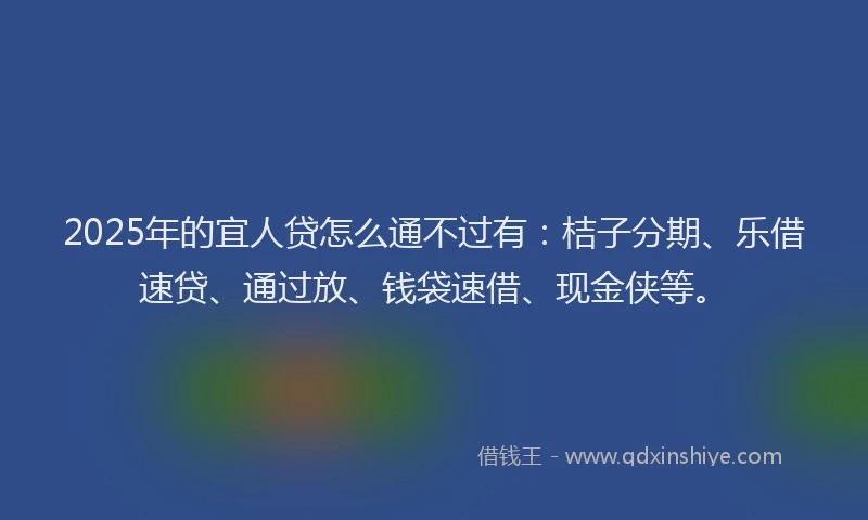 2025年的宜人贷怎么通不过有：桔子分期、乐借速贷、通过放、钱袋速借、现金侠等。