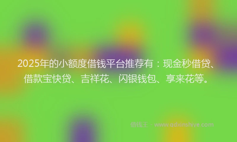 2025年的小额度借钱平台推荐有：现金秒借贷、借款宝快贷、吉祥花、闪银钱包、享来花等。