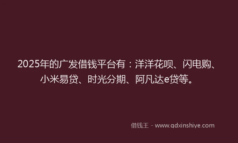 2025年的广发借钱平台有：洋洋花呗、闪电购、小米易贷、时光分期、阿凡达e贷等。