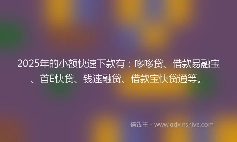 2025年的小额快速下款有：哆哆贷、借款易融宝、首E快贷、钱速融贷、借款宝快贷通等。