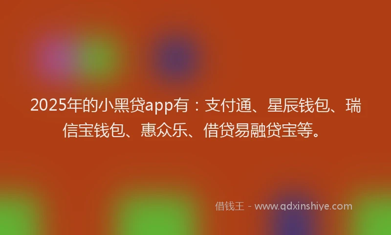 2025年的小黑贷app有：支付通、星辰钱包、瑞信宝钱包、惠众乐、借贷易融贷宝等。